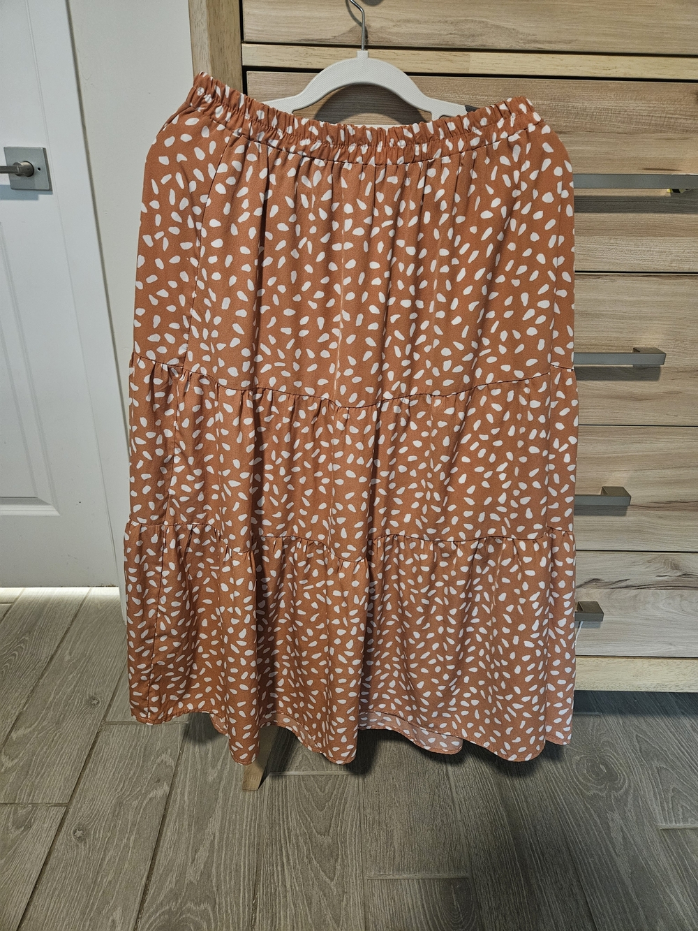 Tiered A-Line Maxi Skirt in Rust with White Petal Spot